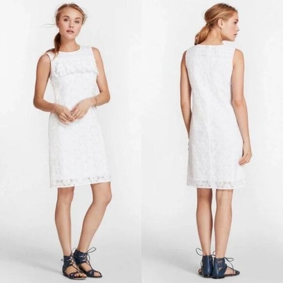 Brooks Brothers Sleeveless Cotton Eyelet Shift Dress in White Size 4 - Picture 2 of 12